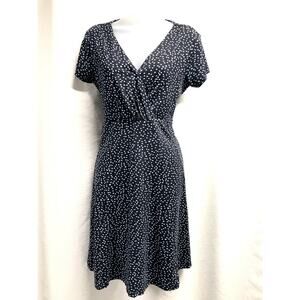 SADE New York Navy Blue Polka Dot Faux Wrap Dress - Size 12P - Stretch Viscose